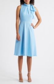 Bow Mock Neck Fit & Flare Midi Dress at Nordstrom