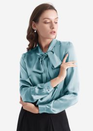 Bow Tie Neck Silk Blouse at Lily Silk