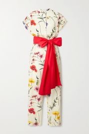 Bow-detailed floral-print cotton-blend poplin jumpsuit at Net a Porter