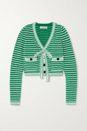 Bow-detailed striped cotton-blend cardigan at Net a Porter