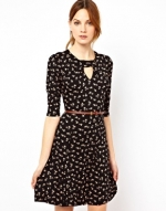 Bow print dress with keyhole at ASOS at Asos