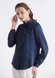 Bow tie neck silk blouse at Lily Silk