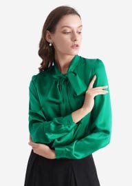 Bow tie neck silk blouse at Lily Silk