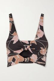 Bowie knotted cutout floral-print stretch sports bra by Beach Riot at Net a Porter