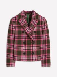 Boxy Double Breasted Blazer Olive Green and Pink Check at Boden
