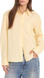 Boxy Stripe Cotton Poplin Blend Button-Up Shirt at Nordstrom