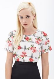 Boxy plaid floral top at Forever 21