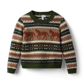 Boy Bronze Green Horse Fair Isle Horse Fair Isle Sweater by Janie and Jack at Janie and Jack