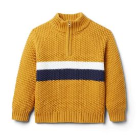 Boy Harvest Gold Textured Stripe Half-Zip Sweater  by  at Janie and Jack