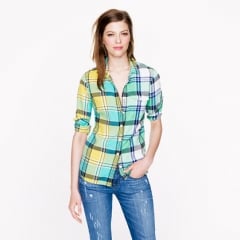 Boy shirt in green plaid at J. Crew