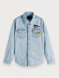 Boys Detailed Denim Shirt in Bleached Indigo at Scotch & Soda