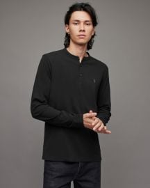 Brace Long Sleeve Brushed Cotton Henley Jet Black ALLSAINTS US at All Saints