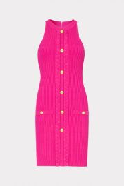 Braided Trim Halter Sleeveless Mini Dress in Hot Pink MILLY at Milly