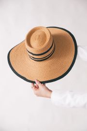 Brandi Straw Boater Hat in Black  at CEO HAT CLUB