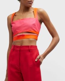 Brandon Maxwell Bow Cutout Degrade-Print Crop Top at Neiman Marcus