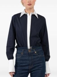 Brandon Maxwell Bradshaw contrast-collar poplin-knit Bodysuit Blue at Farfetch