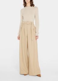 Brandon Maxwell Pleated Wide Leg Wool Trousers with Belt at Bergdorf Goodman