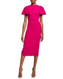 Brandon Maxwell Ruffle-Sleeve Wool Midi Cocktail Dress at Neiman Marcus