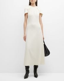 Brandon Maxwell Shirred Cape-Sleeve Jersey Midi Dress at Neiman Marcus