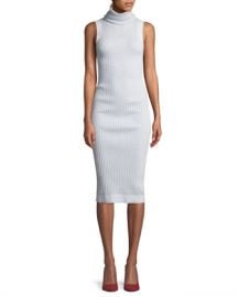 Brandon Maxwell Sleeveless Turtleneck Ribbed Mid-Calf Sheath Dress at Neiman Marcus