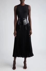 Brandon Maxwell The Claudia Leather Waist Pleated Dress at Nordstrom