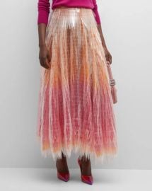 Brandon Maxwell Tiered Fringe Ombre Maxi Skirt at Neiman Marcus