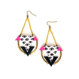 Brass Geometric Eye Earrings at Boo + Boo Factory