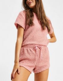 Brave Soul Becca teddy shorts set in dusky pink at ASOS