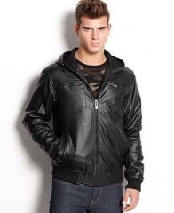 Brave Soul Jacket Hooded Faux Leather Bomber - Coats and Jackets - Men - Macys at Macys