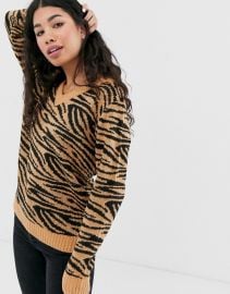 Brave Soul zebra v neck sweater at Asos