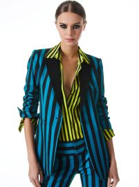 Breann Long Fitted Blazer In Positano Stripe Lg Turksh Blue Alice And Olivia at Alice and Olivia