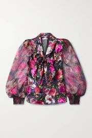 Brentley Floral Tie Neck Sheer Blouse by Alice + Olivia at Net A Porter