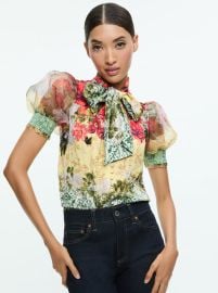 Brentley Tie Neck Puff Sleeve Blouse In Oakley Alice Olivia at Alice + Olivia