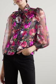 Brentley floral-print satin, chiffon and silk-organza blouse at Net a Porter