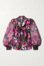 Brentley floral print satin chiffon and silk organza blouse by Alice Olivia at Net a Porter