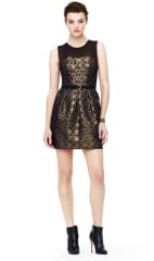 Bria Honeycomb Dress in Gold and Black at Club Monaco