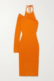 Bright orange One-sleeve ribbed wool-blend halterneck midi dress MONSE NET-A-PORTER at Net a Porter