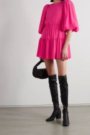 Bright pink Shayla tiered crepe mini dress ALICE OLIVIA NET-A-PORTER at Net a Porter