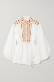 Brighton embellished embroidered ramie blouse at Net A Porter