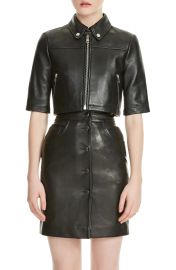 Brittany Crop Leather Jacket by Maje at Nordstrom