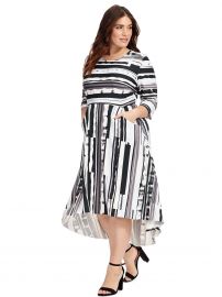 Broken Stripe Ponte Dress at Gwynnie Bee