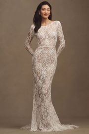 Bronx And Banco Colette Blanc Lace Long Sleeve Mermaid Wedding Gown at Anthropologie