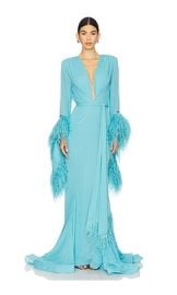 Bronx And Banco Geisha V Neck Gown In Teal at Revolve