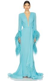 Bronx And Banco Geisha V Neck Gown In Teal at Revolve