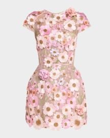 Bronx and Banco Jasmine Embroidered Floral Applique Mini Dress at Neiman Marcus