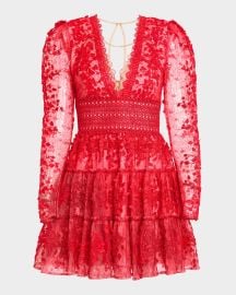 Bronx and Banco Megan Tiered Floral Applique Lace Mini Dress at Neiman Marcus