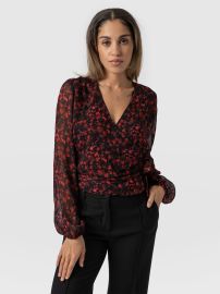 Brook Wrap Blouse Red Amaryllis - Women39s Blouses Saint Sofia USA Saint Sofia Inc Official at Saint + Sofia