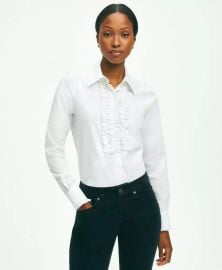 Brooks Brothers Classic Fit Stretch Supima Cotton Non Iron Tuxedo Blouse at Brooks Brothers