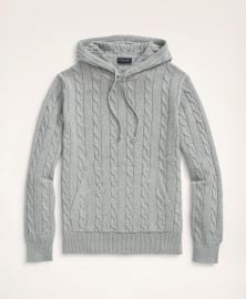 Brooks Brothers Cotton Cable Knit Hoodie Sweater in Dark Pink Heather at Brooks Brothers