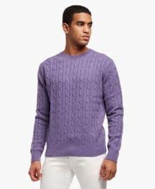 Brooks Brothers Lambswool Cable Crewneck Knit Sweater in Dark Lilac at Brooks Brothers